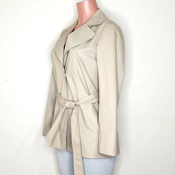 Theory Oaklane Short Chino Trench Coat Hidden Snap Front Tie Belt Khaki - Picture 2 of 7